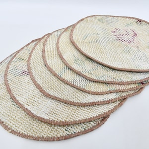 Round Carpet Supla, Kilim Supla, Kitchen Decor, Set Of Six, Mouse Pad, 12&quot;x12&quot; Turkish Rug, Hand Crafted Rug Supla, Natural Supla, 8