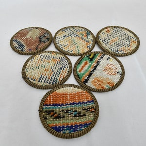 Rug Coaster, Set Of Six, Kilim Coaster, Beige Coaster, Rug Coaster, Housewarming Gift Pad, Circle Pad, Circle Coaster, Gift Coaster,