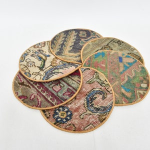 Table, Set Of Six, Kilim Supla, Blue Underplate, Rug Placemat, Circle Pad, Hand Crafted Pad, Table Decor Coaster, Gift Underplate,