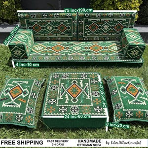 Green Floor Sofa, Floor Seating, Kilim Design Sofa, Arabic Seating, U-shaped Sofa, Moroccan Sofa, Ottoman Floor Seating, Traditional Seating
