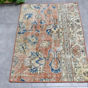 Vintage Rug, 2x3 Small Rugs, Turkish Rug, Antique Oushak Rugs, Rugs For Entry, 2x2.8 ft Orange Rug, Wool Rug, Small Bathroom Rug,