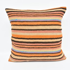 Designer Pillows, Kilim Pillow Cases, Pillow Covers, 24x24 Orange Pillow Covers, Striped Cushion Case, Bolster Pillow Cover, 1582