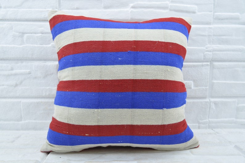 red striped kilim pillow antique kilim 20x20 kilim pillow bohemian kilim pillow cushion case anatolian kilim cover pillow No 1838