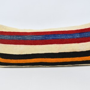 Personalized Gift, Designer Pillows, Turkish Kilim Pillow, 16x36 White Pillow Cover, Striped Cushion, Customized Cushion, 330