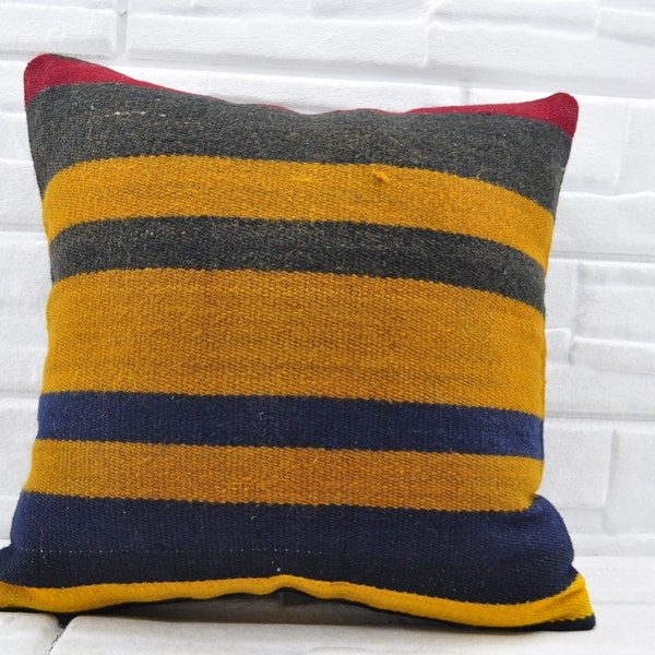 Throw Pillow Cover, Body Pillow, 18x18 Retro Throw Pillow, Striped Cushion, Gift For Women Cushion, Handwoven Cushion, Bright Cushion,  1190