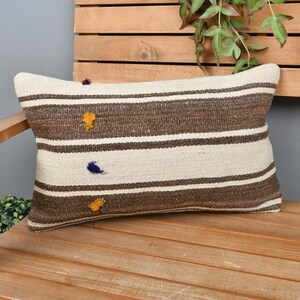 Handmade Kilim Cushion, Kilim Pillow Cover, 12x20 Home Decor Pillow, Pillow for Couch, Beige Pillow, Southwestern Lumbar  Pillow,