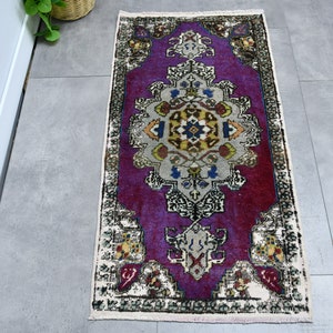 Turkish Rug, 2x4 ft Small Rug, Vintage Rug, Anatolian Rug, Rugs For Bathroom, 1.6x3.2 ft Purple Rug, Home Decor Rug, Tribal Turkish Rug,