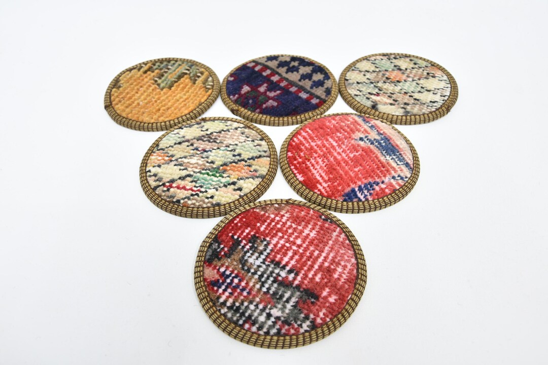 Rug Coaster, Set of Six, Gift for Her, Red Coaster, Rug Coaster ...