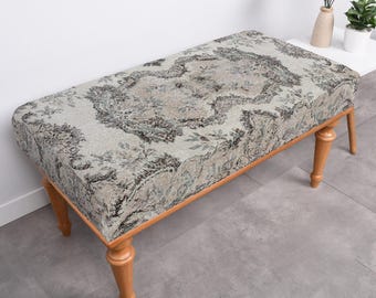 Wooden Bench, Ottoman Bench, Turkish Rug Bench, Upholstered Bench, Entryway Bench, Farmhouse Bench, Living Room Bench, Interior Styling