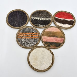 Rug Coaster, Drink Coaster, Set Of Six, White Coaster, Striped Coaster, Circle Coaster, Best Rug Coaster, Washable Coaster,