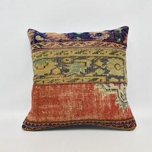 Kilim Pillow Cover, Throw Pillow Cover, Pillow Covers, 24x24 Red Pillow Case, Rug Cushion Case, Vintage Throw Pillow Case,   1652