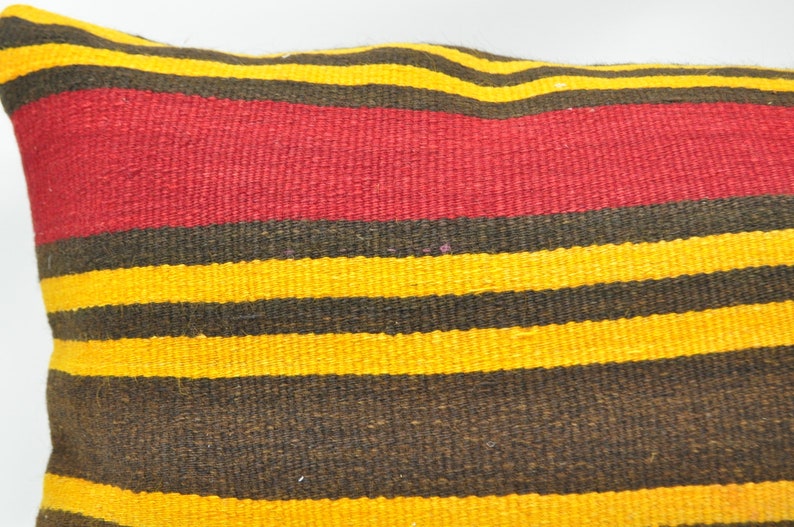 turkish kilim pillow kilim pillow 16x48 yellow striped kilim pillow bedroom pillow kelim kissen lumbar pillow king size pillow No 391