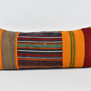 Personalized Pillow, Turkish Pillow, Kilim Pillows, 16x36 Orange Cushion, Striped Pillow, Kids Throw Cushion Case, Memory Pillow Case, 352
