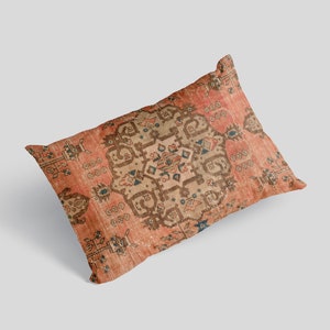 Vintage Turkish Kilim Pillow Cover, Oriental Rug Design, Chenille Fabric imagen 7