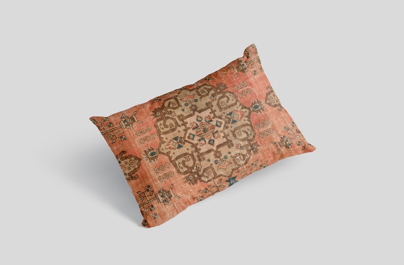 Vintage Turkish Kilim Pillow Cover, Oriental Rug Design, Chenille Fabric imagen 7