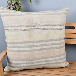 Kilim Pillow Cases, Throw Pillow Cover, Home Decor Pillow, Pillow for Couch, 28x28 Beige Pillow Covers, Striped Pillow,  606