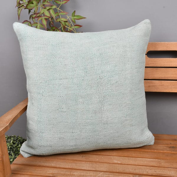 Antique Pillows, Vintage Kilim Pillow, 24x24 Turkish Pillow, Kilim Cushion Sham, Green Pillow, Handcrafted Hemp Pillow,