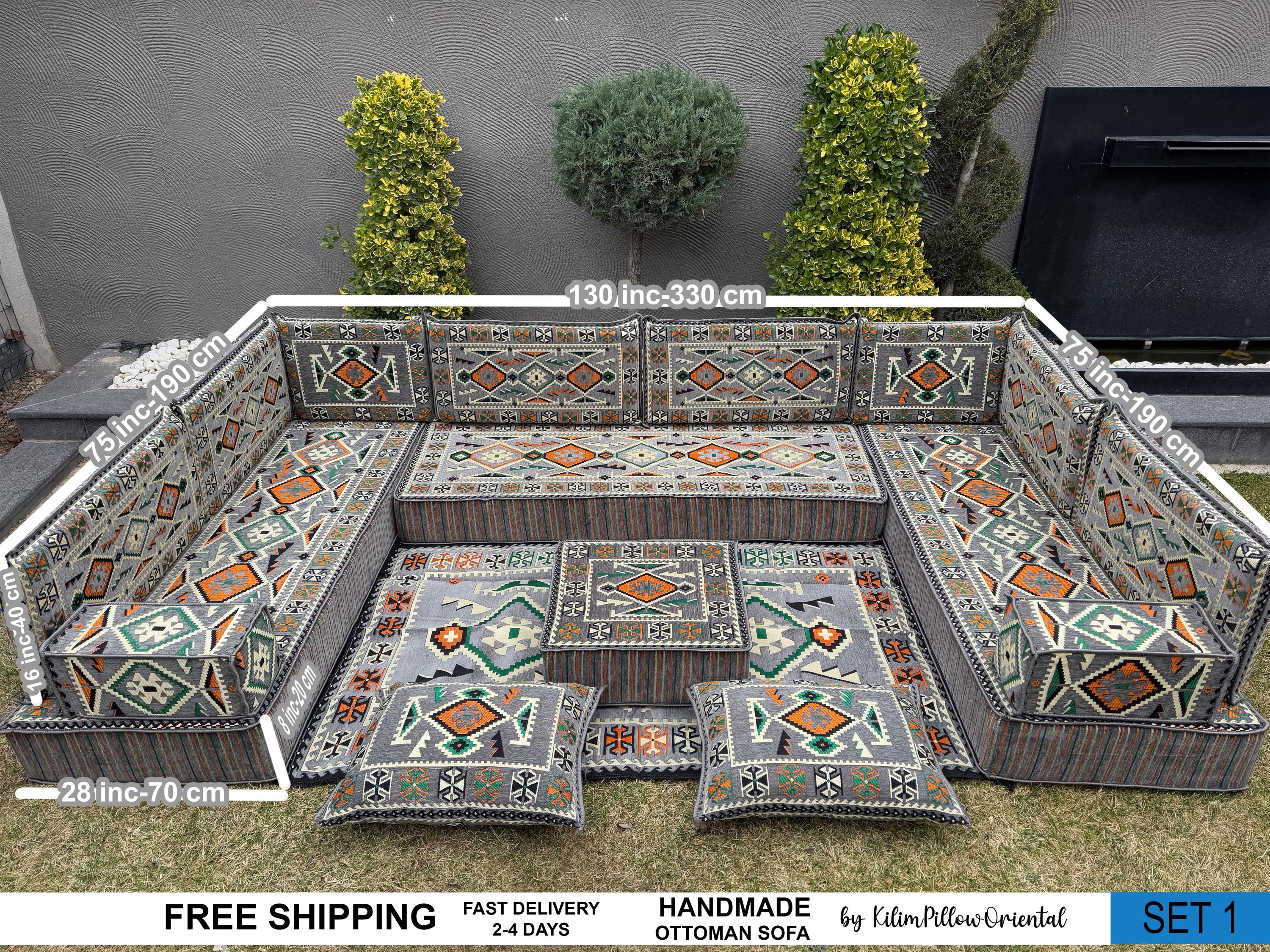 Anatolian Floor Seating, Turkish Kilim Pillow, Ottoman Sofa, Traditional Sofa, Moroccan Pillow, U-Shaped Floor Cushion, Kilim Couch