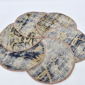 Dinnerware Sets, Kilim Supla, Service Rug Placemat, Set Of Six, 10&quot;x10&quot; Kitchen Decor, Dining Accesory, Handmade Rug Supla, Natural Supla, 8