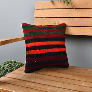 Pillow for Couch, Throw Kilim Pillow, 12x12 Handmade Kilim Cushion, Ethnical Kilim Rug Pillow, Purple Pillow Cover, Striped Pillow,