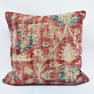 Throw Pillow, Throw Pillow Covers, Kilim Pillow Covers, 28x28 Red Cushion, Rug Pillow Covers, Organic Pillow Case, Couch Pillow Cover,   353