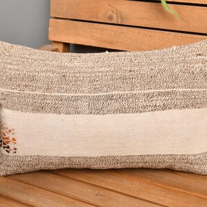 Home Decor Pillow, Pillow for Sofa, 12x20 Handmade Kilim Cushion, Kilim Pillow Cover, Beige Cushion Case, Vintage Turkish Lumbar Pillow,