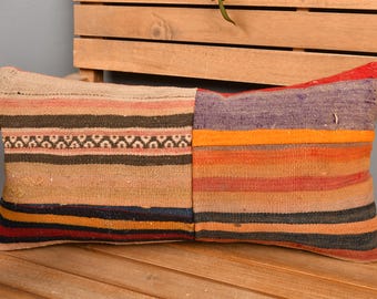 パッチワークキリム クッションカバー：ヴィンテージトルコラグ