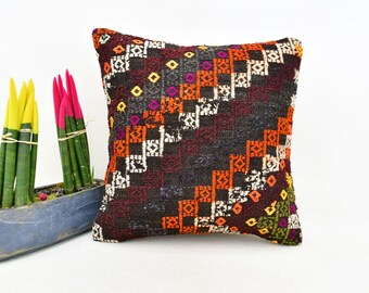 Home Decor Pillow, Pillow Cover, Turkish Pillow, 18x18 Orange Case, Embroidered Pillow, Bedding Case, Outdoor Pillow, Handwoven Case,  5239