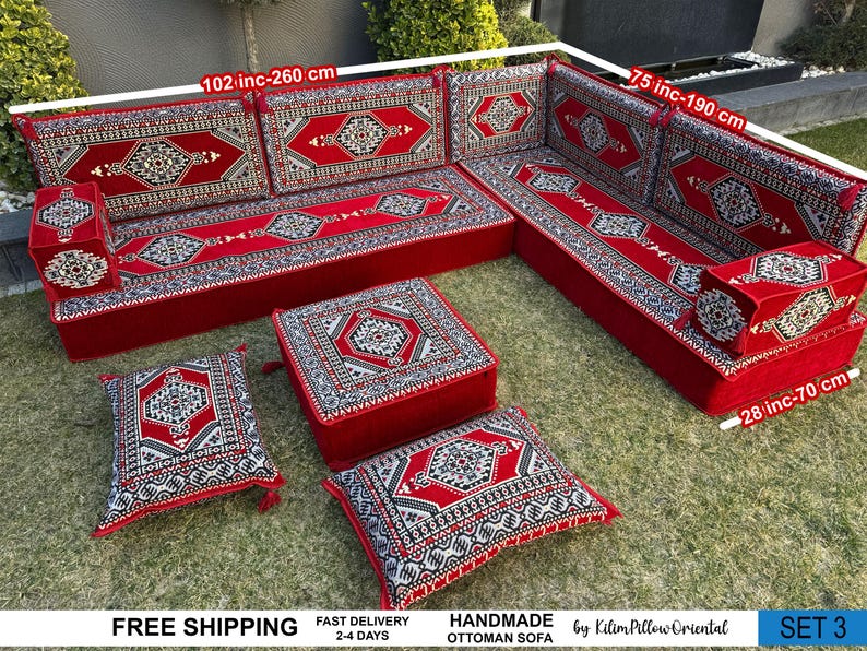 Sofa, Floor Sofa, Floor cushion, Arabic Sofa, Ottoman Sofa, Traditional Floor Cushion, Sark Kosesi, Couch Pillow, Turkish Kilim Pillow image 4