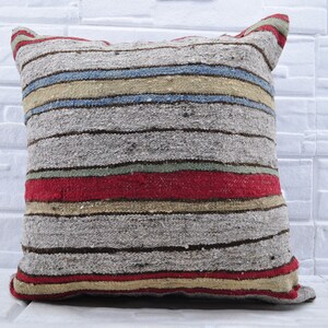 Turkish Kilim Pillow, Throw Pillow, Kilim Pillow Cases, 24x24 Red Cushion, Striped Pillow Case, Fun Throw Cushion Case, 434