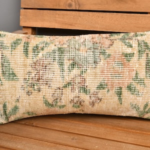 Vintage Pillow, Kilim Pillow Cover, 10x20 Vintage Kilim Throw Pillow, Handmade Kilim Cushion, Beige Pillow Cover, Rustic Lumbar  Pillow,