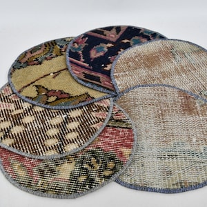 Table, Coffee Cup Pad, Dining Accessory, Bronze Coaster, Rug Placemat, 10&quot;x10&quot; Turkish Rug Coaster, Vintage Supla, Natural Placemat, 114
