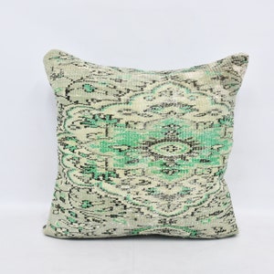 Designer Pillows, Home Decor Pillow, Turkish Pillow, 28x28 Green Cushion, Rug Pillow Cover, One Of A Kind Pillow Cover,  398