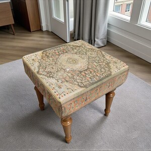 Vintage Medallion Bench, Turkish Rug Bench, Frontdoor Bench, Upholstered Bench, Walnut Bench Seat, Wood Work Bench, Modern Home Decor, image 10