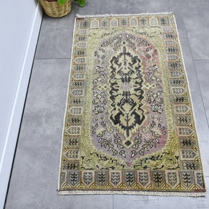 Small Rugs, Turkish Rug, Carved Vintage Rug, Oushak Rug, Rugs For Bathroom, 1.9x3.2 ft Green Rug, Embossed Oriental Rug, Small Tribal Rug,