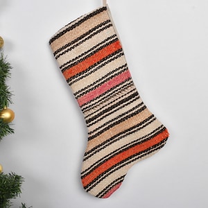 Vintage Stocking Kilim Christmas Stocking, Handcrafted Rug Stockings, Ethnic Holiday Socks, Handmade Kilim Rug Stocking,