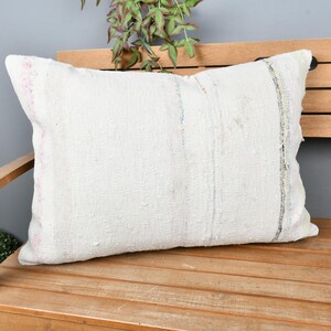 Vintage Kilim Throw Pillow, Pillow for Couch, 20x28 Turkish Kilim Pillow, Home Decor Pillow, White Cushion, Boho Rectangular  Pillow,