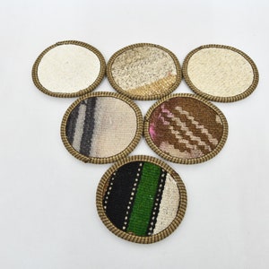 Set Of Six, Glass Pad, Coffee Cup Pad, Beige Coaster, Striped Coaster, Circle Coaster, Hand Crafted Pad, Wholesale Coaster,