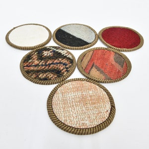 Set Of Six, Glass Pad, Beer Coaster, Red Coaster, Striped Coaster, Table Coaster, Antique Rug Coaster, Circle Coaster, Woven Coaster,