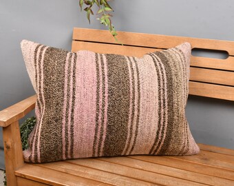 Pillow for Sofa, Vintage Kilim Throw Pillow, 20x28 Interior Designer Pillow, Boho Pillow, Pink Pillow Cover, Rustic Lumbar  Pillow,