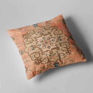Vintage Turkish Kilim Pillow Cover, Oriental Rug Design, Chenille Fabric imagen 2
