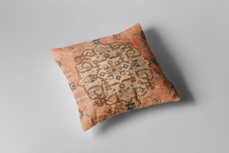 Vintage Turkish Kilim Pillow Cover, Oriental Rug Design, Chenille Fabric imagen 2