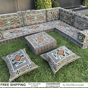 Kilim Design Sofa, Arabic Seating, Moroccan Sofa, U-shaped Sofa, Floor Seating, Handmade Sofa, Ottoman Floor Seating, Traditional Floor Sofa