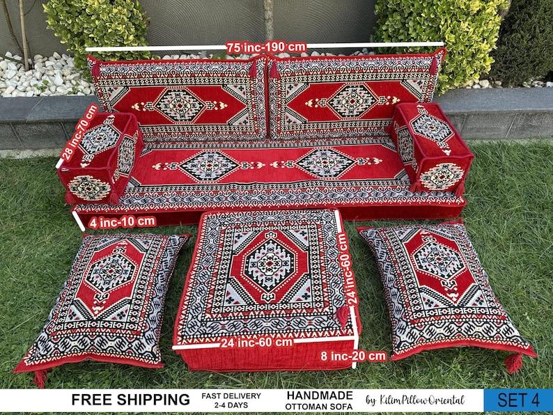 Floor sofa, Arabic seating, Moroccan sofa, U-shaped sofa, Sectional floor seating, Majlis seating, Floor cushions, Living room floor sofa, imagem 1