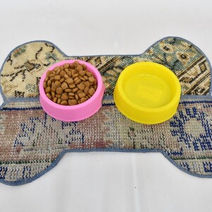 Rug Pet Mat, Feeding Pad, Dog Food Pad, Beige Mat, Rug Mat, Pet Lover Gift Pad, Rustic Mat, Bone Design Pad, Natural Pad, Washable Pad,