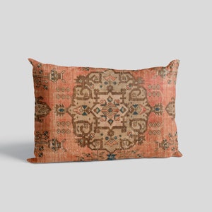 Vintage Turkish Kilim Pillow Cover, Oriental Rug Design, Chenille Fabric imagen 4