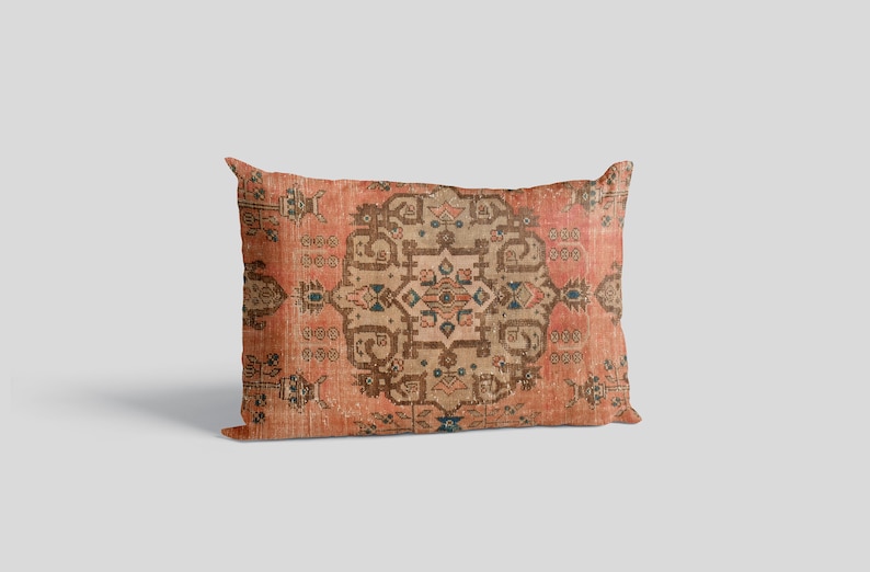 Vintage Turkish Kilim Pillow Cover, Oriental Rug Design, Chenille Fabric imagen 4