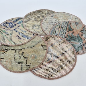 Kitchen Decor, Set Of Six, Dining Accessory, Beige Coaster, 10&quot;x10&quot; Rug Coaster, Rug Underplate, Round Placemat, Circle Underplate, 104