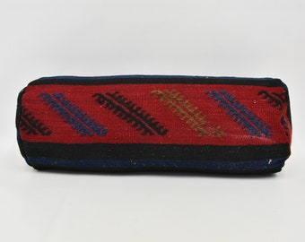 Kilim Pillow Cover, Personalized Gift, Throw Pillow Covers, 8x20 Red Cushion Case, Cylindrical Pillow Cover, Dorm Throw Cushion Case, 398