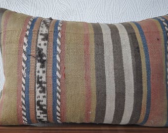 Turkish Pillow, Home Decor Pillow, Turkish Kilim Pillow, 16x24 Yoga Pillow, Striped Cushion, Garden Cushion, Retro Pillow Covers, 166